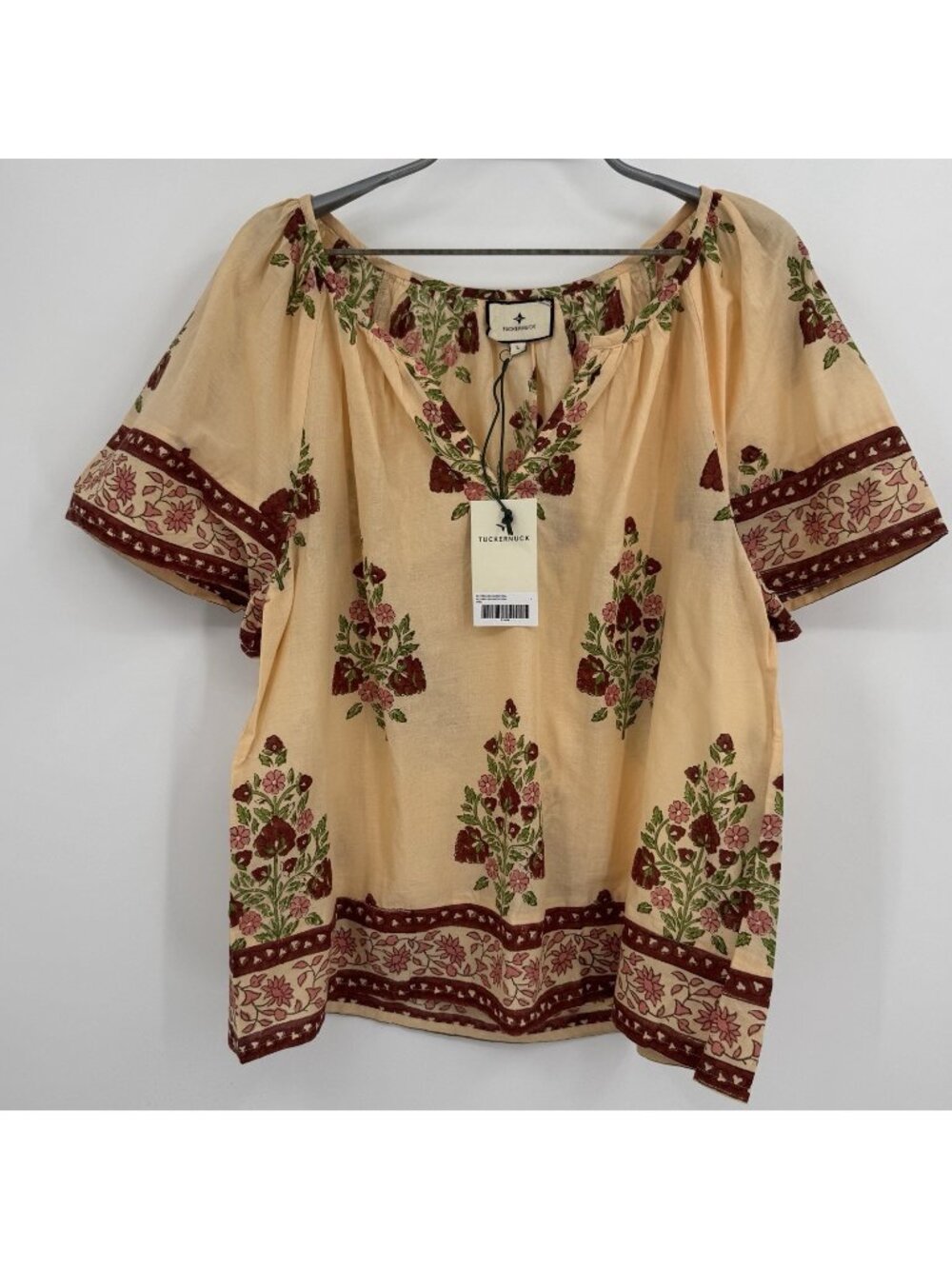 Tuckernuck Blush Chandelier Elena Top size L Floral Blockprint Cotton/Lyocell